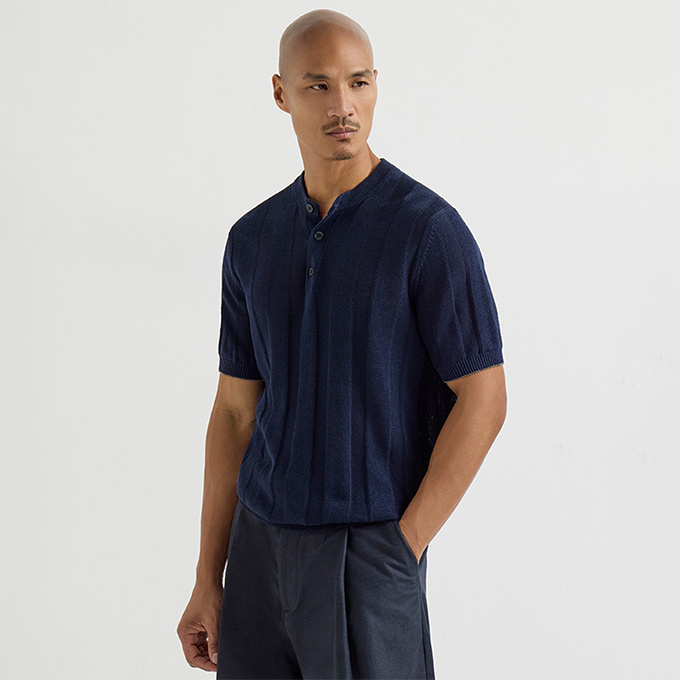 brunello cucinelli rib jacquard henley knit t-shirt